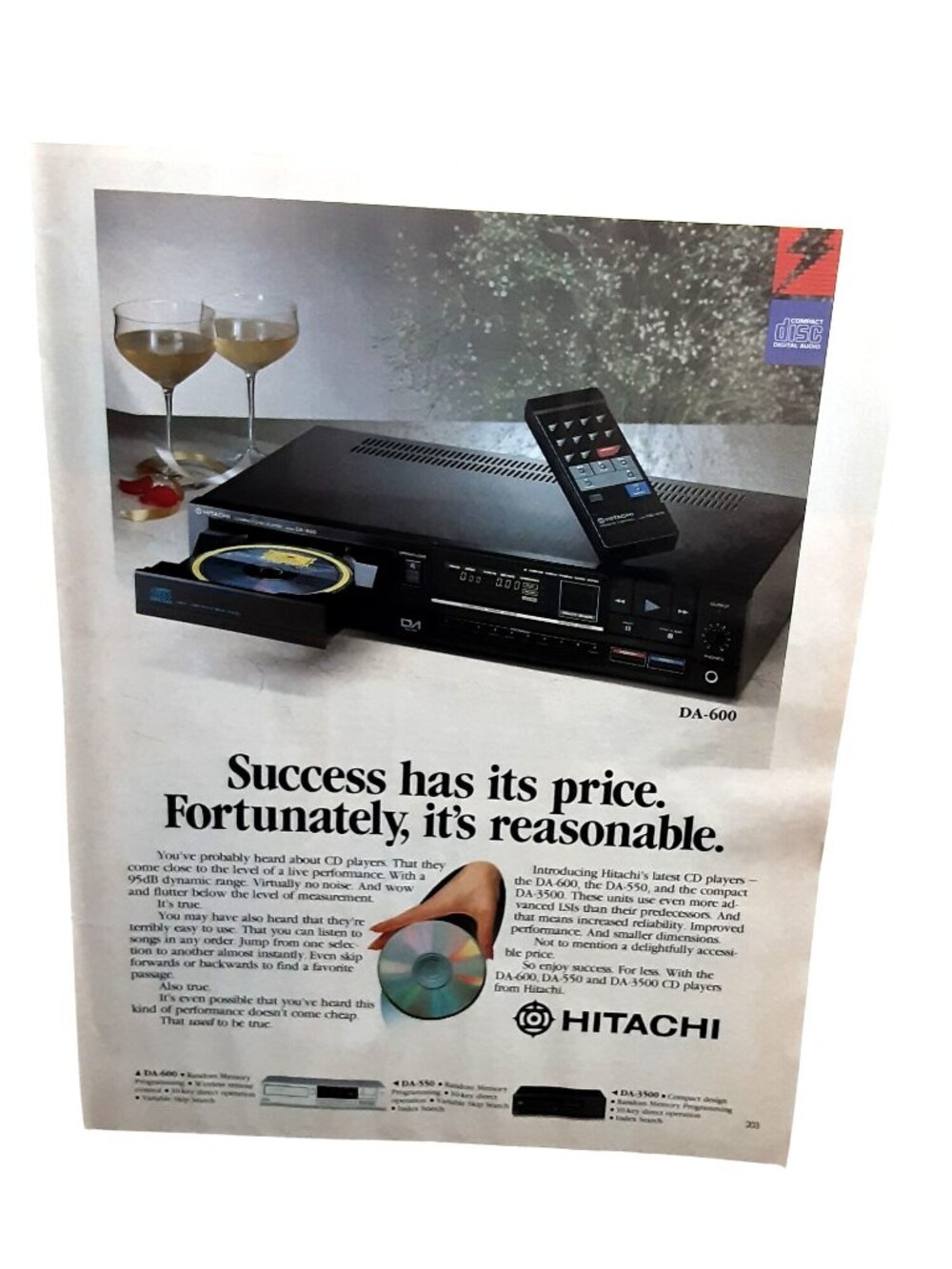 1984 Hitachi CD Player DA-600 Print Ad Vintage Compact Disc Audio